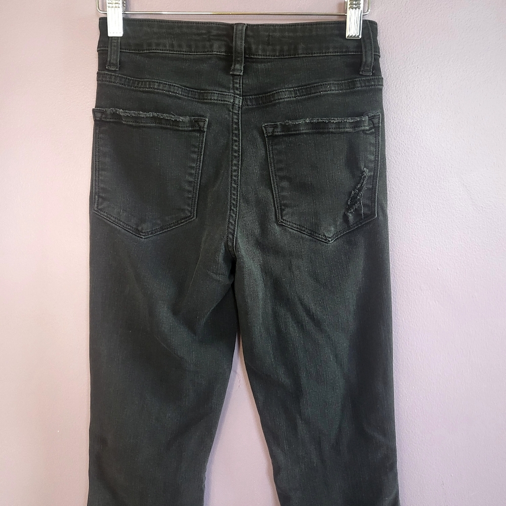 Flying Monkey Washed Black High Rise Distressed Raw Hem Flare Jeans - Picture 6 of 12